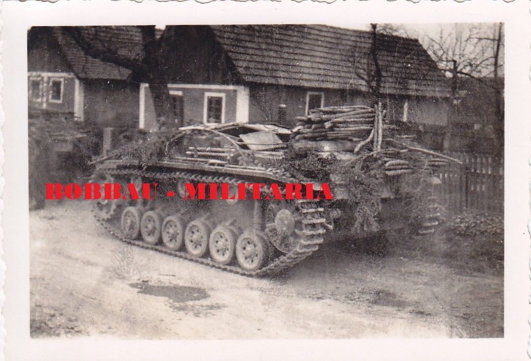 STUG III der Sturmgeschütz-Abt.197 abgetarnt mit Holz Front Vorm