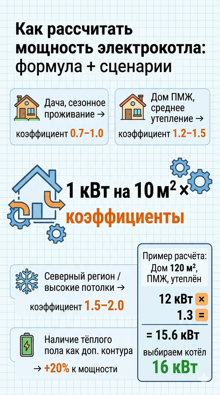Как рассчитать мощность электрокотла под площадь и сценарий использования