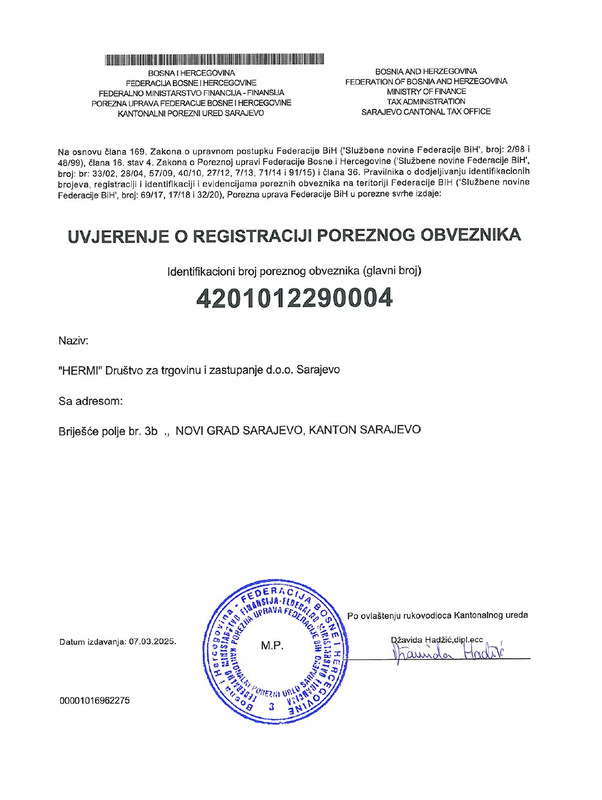 HERMI D O O SARAJEVO 4201012290004