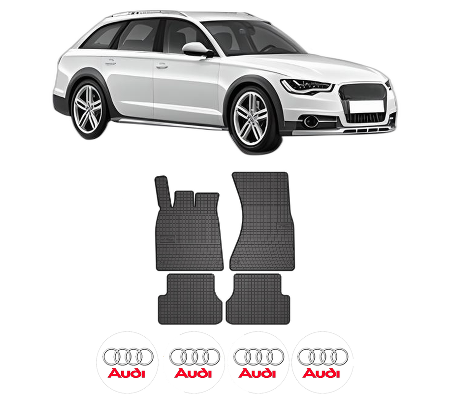Set covorase presuri AUDI A6 Allroad C7 (4GH, 4GJ) din 2012-2018, auto, din cauciuc thermoplastic, 4 Stickere auto cu AUDI