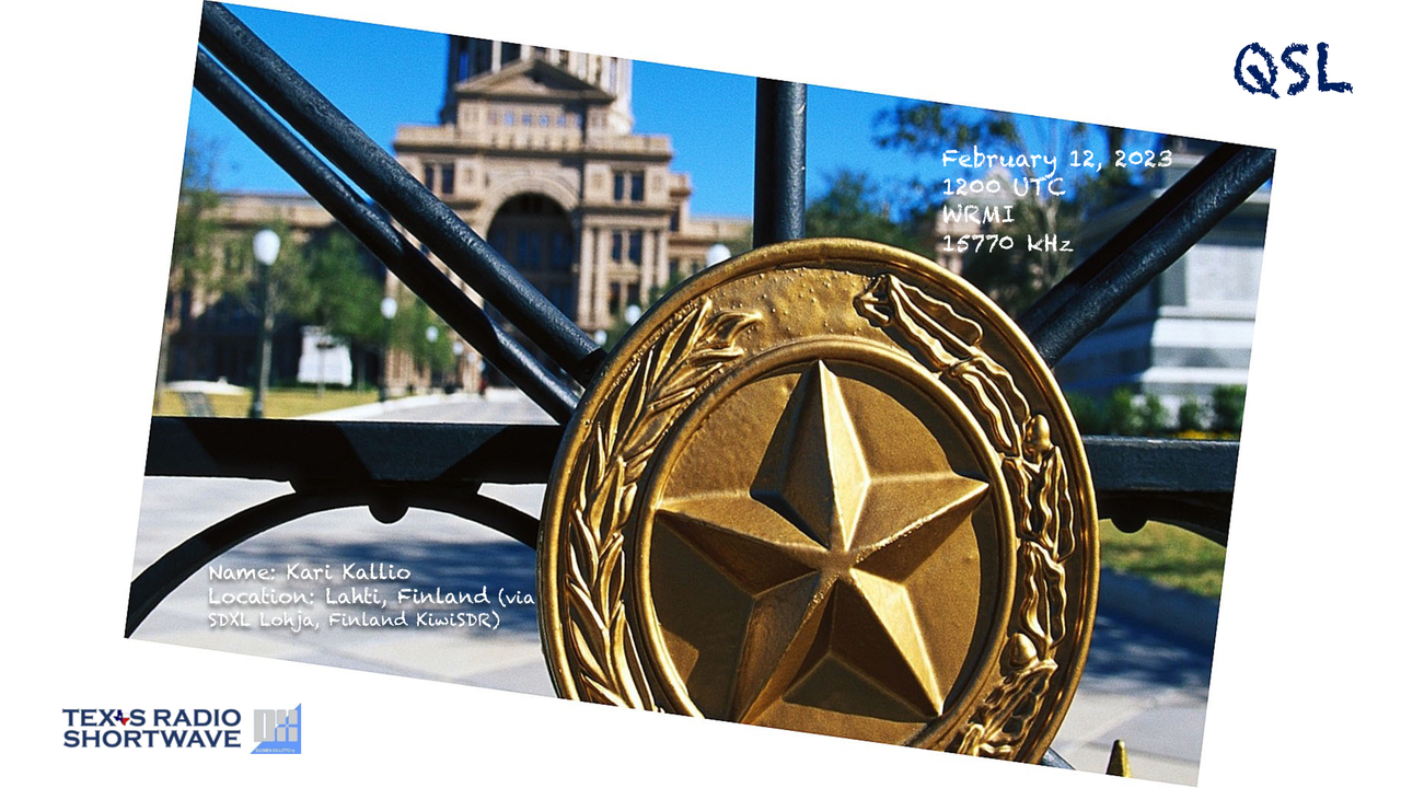 TRSW - Texas State Seal #7 (15770 kHz) QSL_WRMI - Kallio