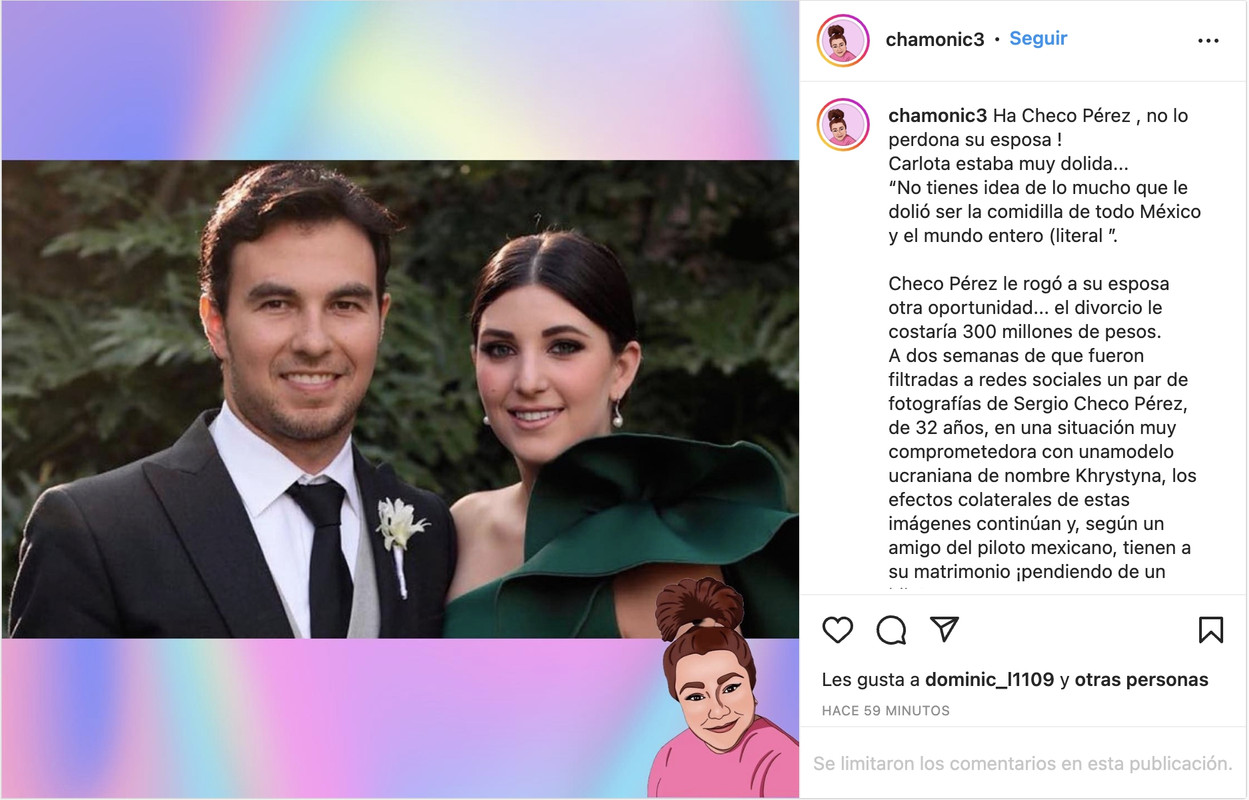 ¿Checo Pérez se divorcia? Afirman que su esposa no perdonó la presunta infidelidad
