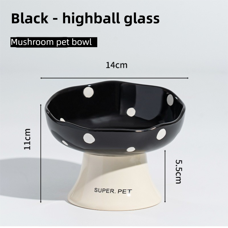 Black Elevated 15° Tilted Ceramic Cat Bowl - Anti-Chin Acne Glaze Finish, Non-Slip Weighted Base & Neck Protection Pet Feeder