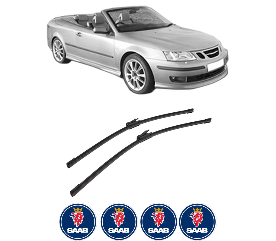Set stergatoare auto SAAB 9-3 Convertible (YS3F) din 2003-2015, pentru parbriz auto, 2 bucati, Bosch Aerotwin, din cauciuc siliconat rezistent, 4 Stickere Auto SAAB