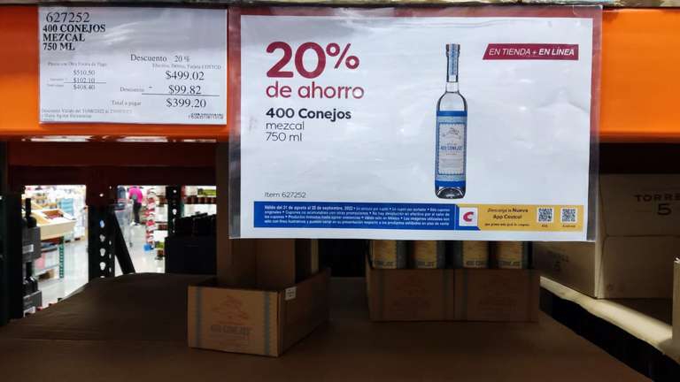 Costco: Mezcal 400 Conejos Espadín Joven 750 ml 
