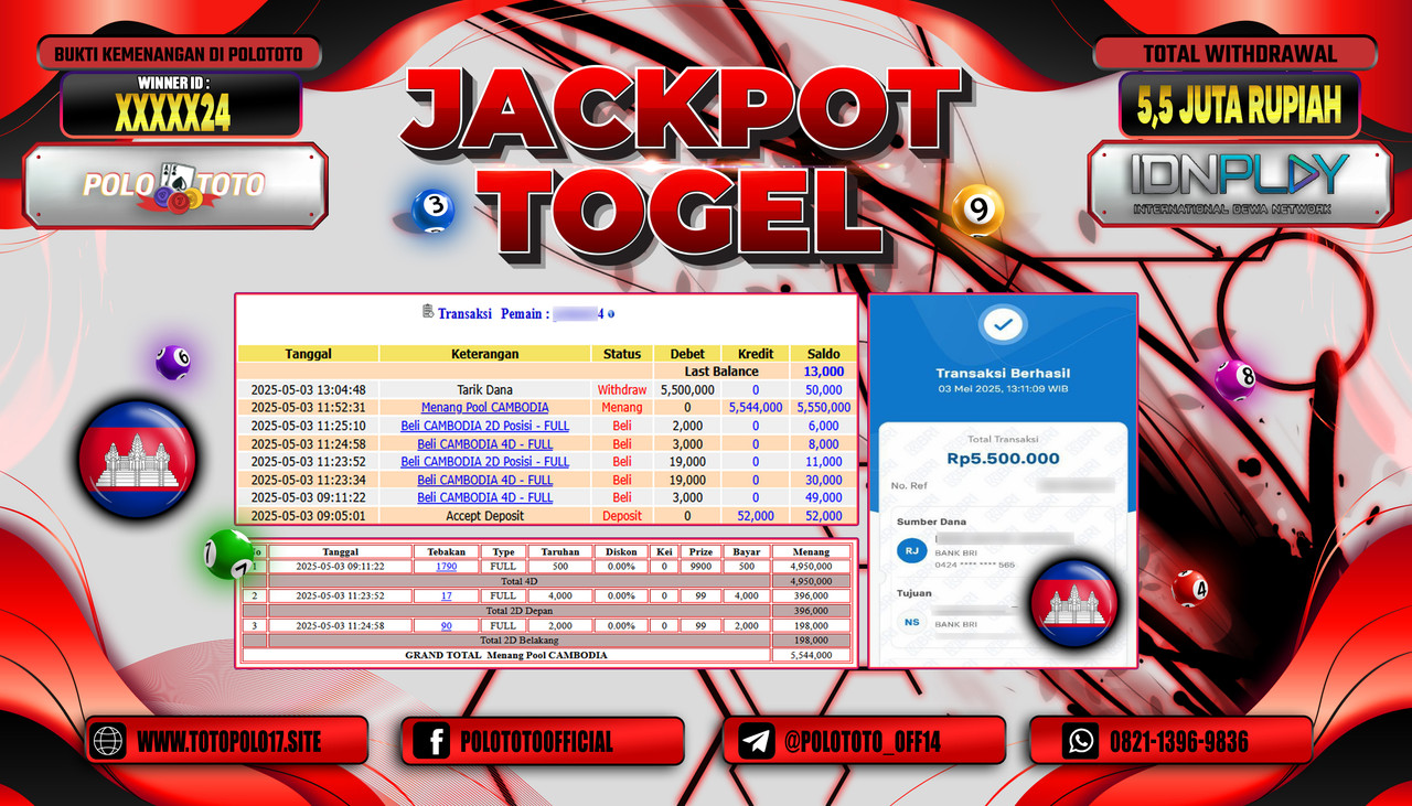 POLOTOTO JACKPOT TOGEL CAMBODIA POOLS Rp.5.500.000,-