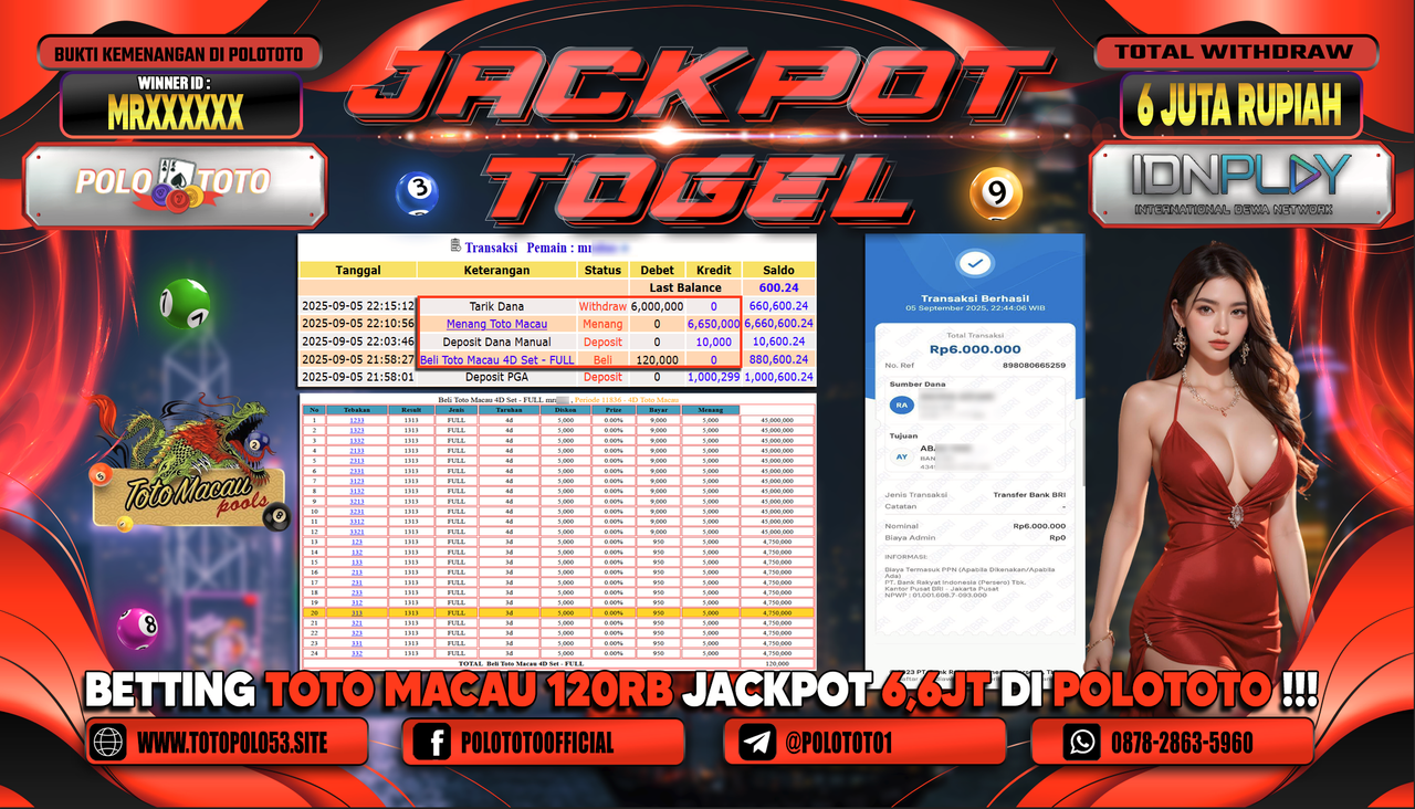POLOTOTO JACKPOT TOGEL TOTO MACAU Rp.6.000.000,-
