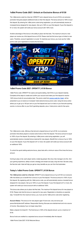 1x Bet Promo Code Today 2027 OPEN777 Latest Bonus