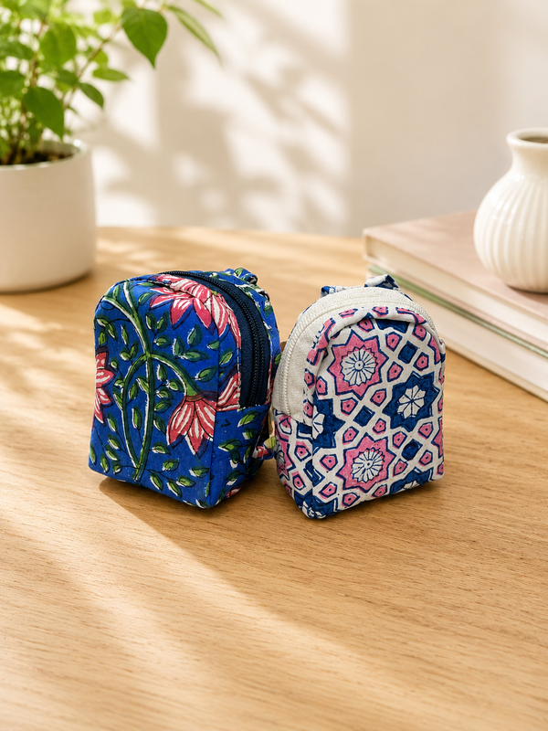 Mini Hand Block Printed Multipurpose Bag - Set of 2 
