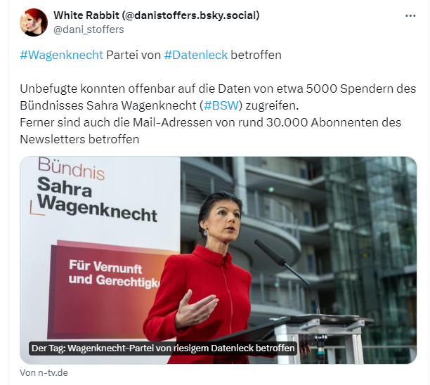 Datenabfluss bei Wagenknecht-Partei