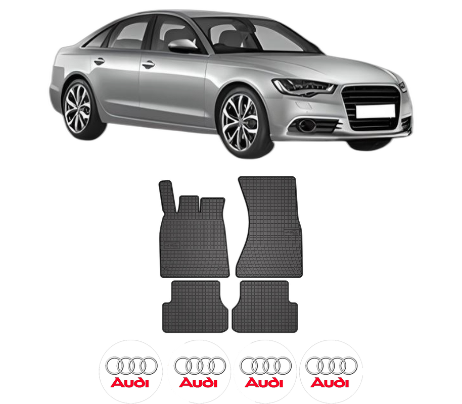 Set covorase presuri AUDI A6 C7 (4G2, 4GC) din 2010-2018, auto, din cauciuc thermoplastic, 4 Stickere auto cu AUDI