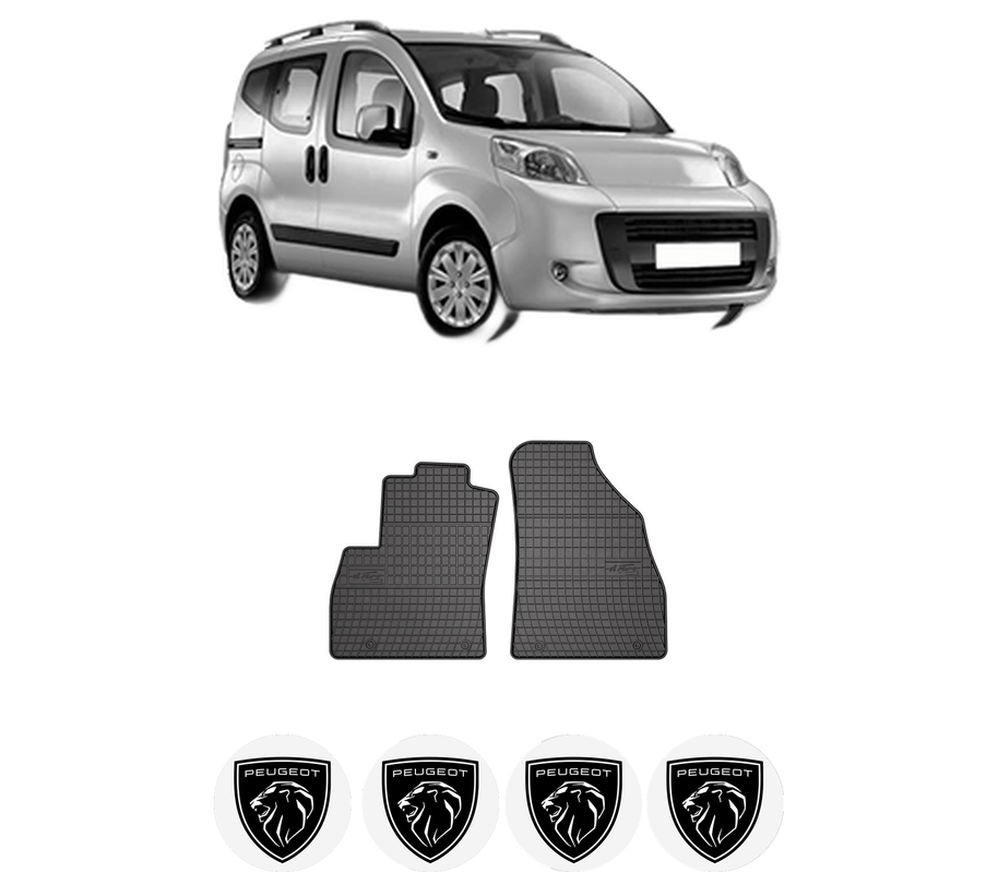 Set covorase presuri PEUGEOT BIPPER TEPEE din 2008-2010, auto, din cauciuc thermoplastic, 4 Stickere auto cu PEUGEOT