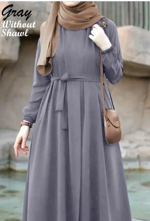 NEW TRENDY SIMPLE Burkha CHUN SLEEVES ABAYA BURQA WITH BELT (WITHOUT SHAWL) Color Gray (R226)