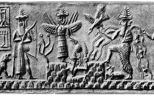 Imagem de arte suméria representando objetos no céu