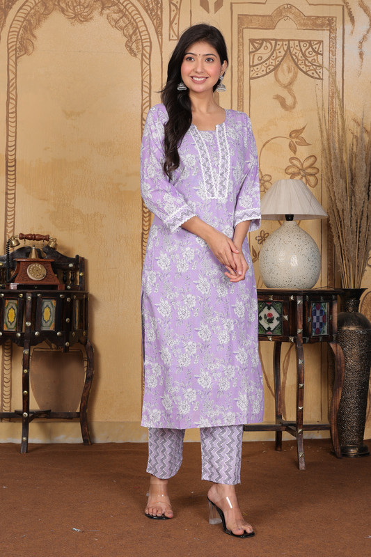 31D JF KURTA SET FLORAL Purple S