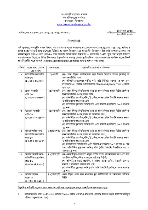 Taxes-Zone-Dinajpur-Job-Circular-2026-PDF-1