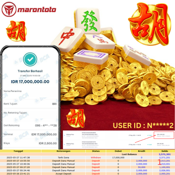 Bukti Kemenangan Member Marontoto Sebesar 17,000,000 JuTa