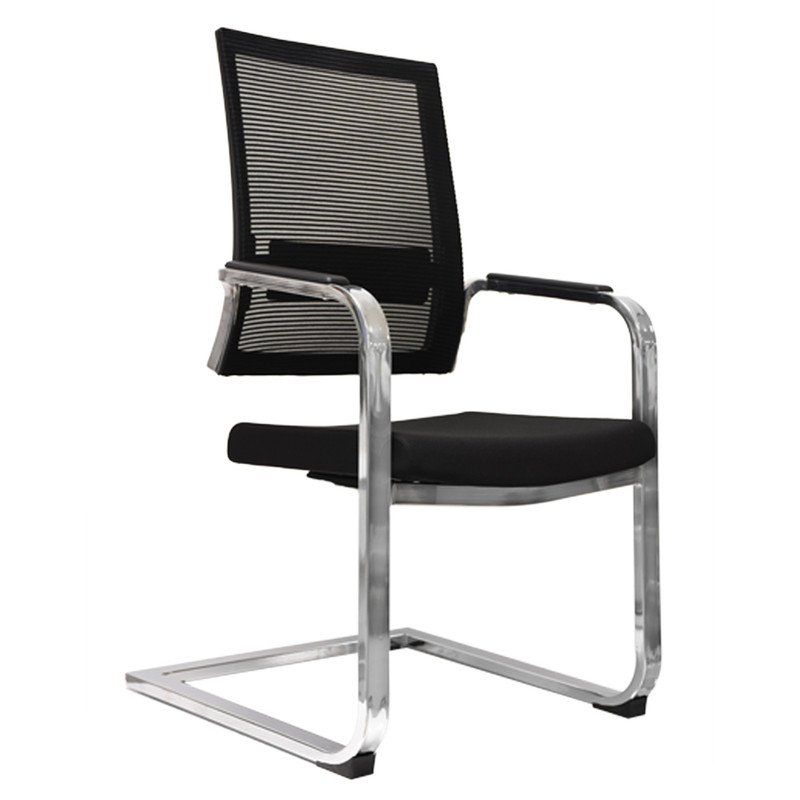 Silla de espera apilable con asiento y respaldo de nylon negro y estructura de metal.