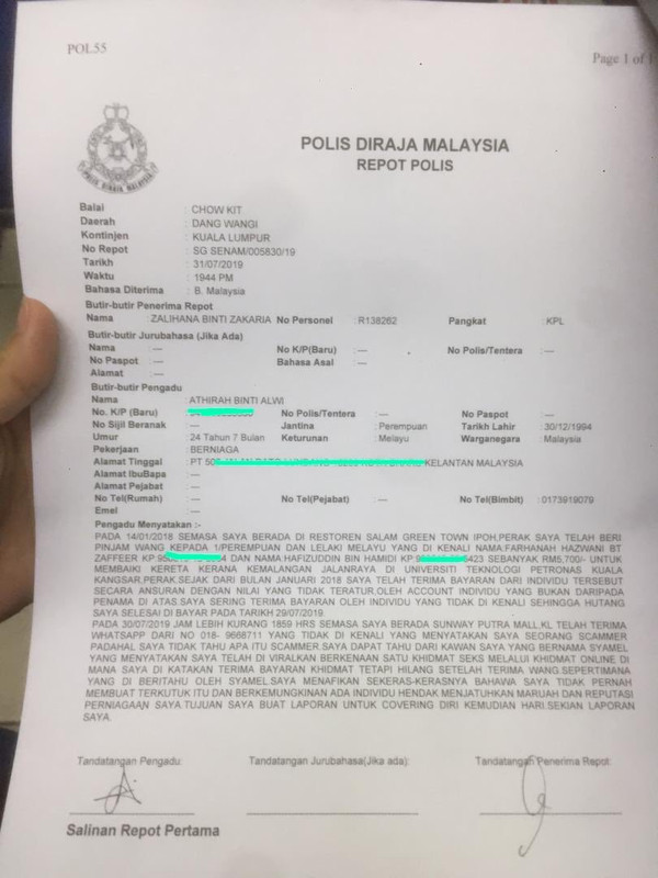 laporan polis dibuat oleh scammer