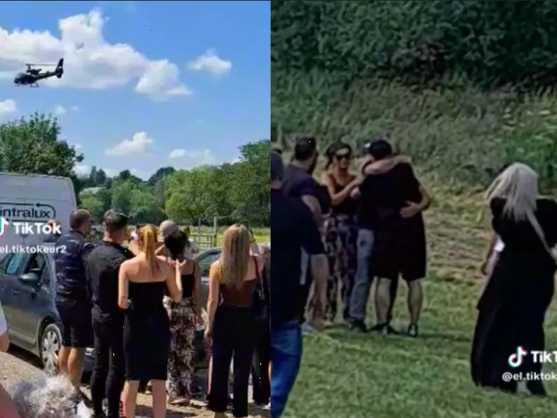 Hombre finge su muerte y llega en helicóptero a su entierro