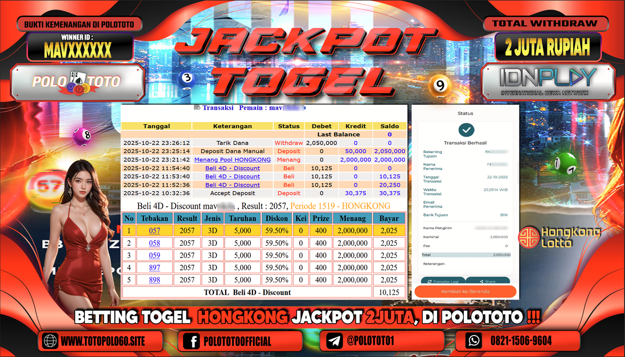 POLOTOTO JACKPOT TOGEL MENANG HONGKONG LOTTO Rp.2.000.000,- LUNAS