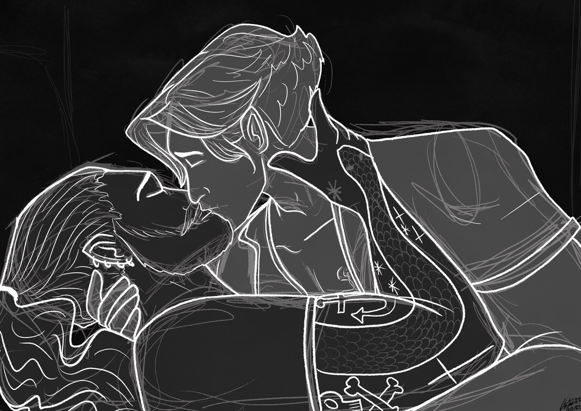 Ed and Stede together in bed in the dark