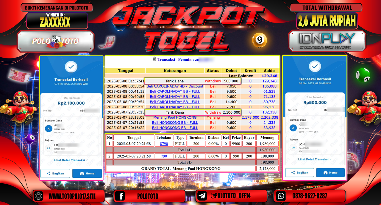 POLOTOTO JACKPOT TOGEL HONGKONG LOTTO Rp.2.600.000,-