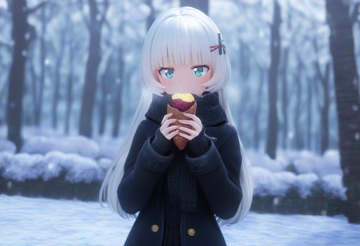 1girl, snow, {{{{{upper body}}}}}, aqua eyes, long hair, hime cut, white hair, s s-2174300496