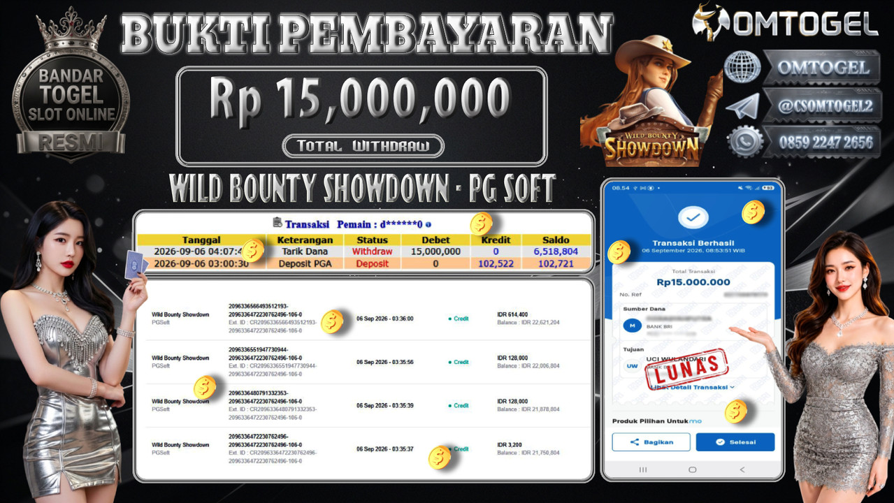 OMTOGEL JACKPOT PG SOFT WILD BOUNTY SHOWDOWN Rp.15,000,000,- DIBAYAR LUNAS