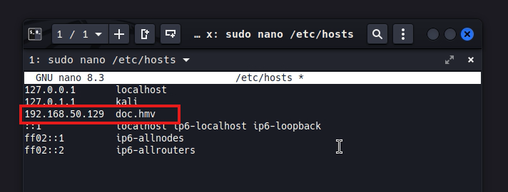 Screenshot of /etc/hosts