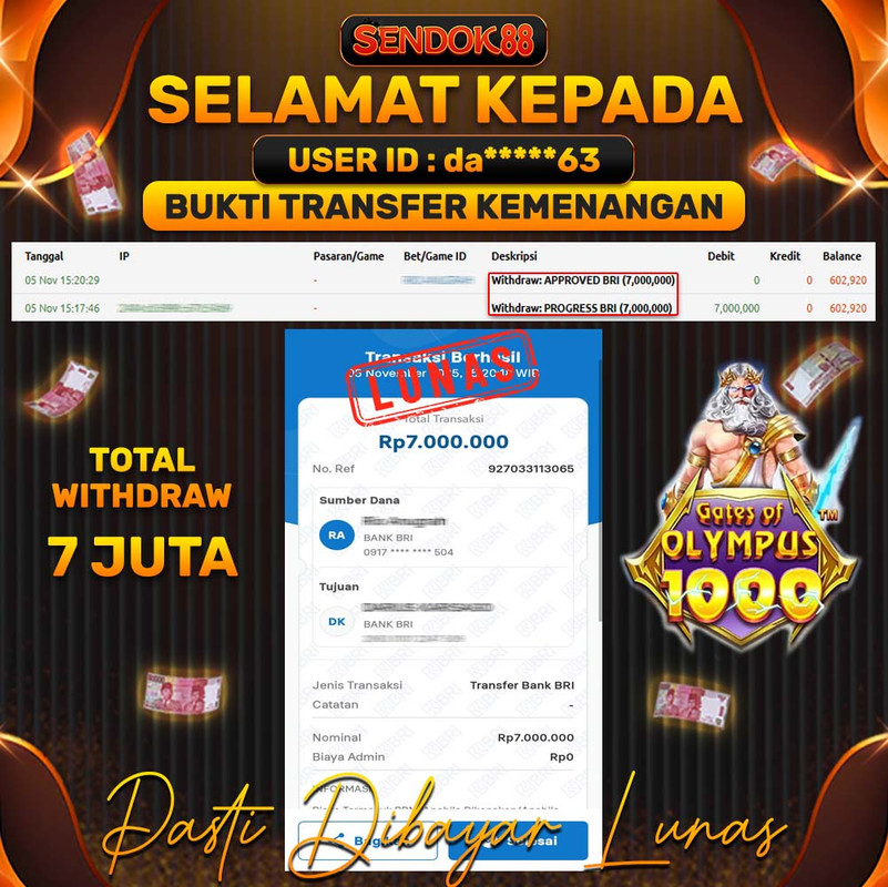 SENDOK88 JEPE! GATES OF OLYMPUS 1000 Rp 7.000.000,- LUNAS!