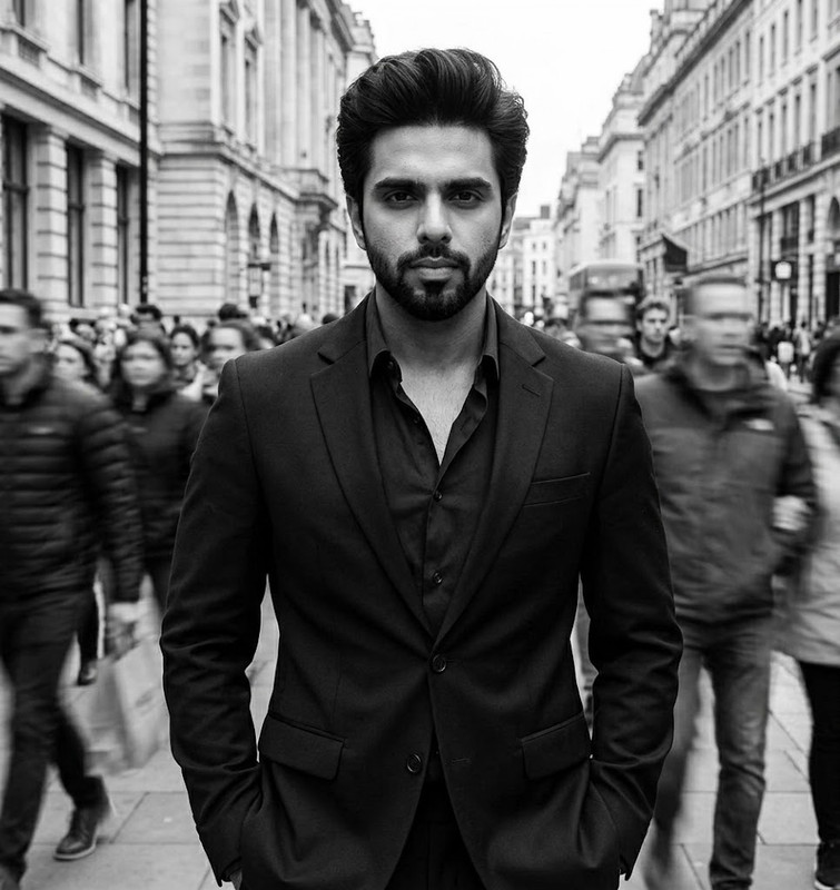 AI-generated example result for the creative-images prompt: Black and White Urban Motion Blur Street Portrait by Prompt Craft