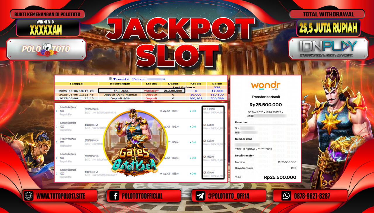POLOTOTO JACKPOT SLOT GATES OF GATOT KACA 1000 Rp.25.500.000,-