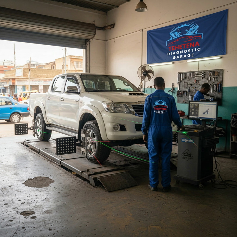 Wheel alignment service at Tehetna Garage Addis Ababa Ethiopia