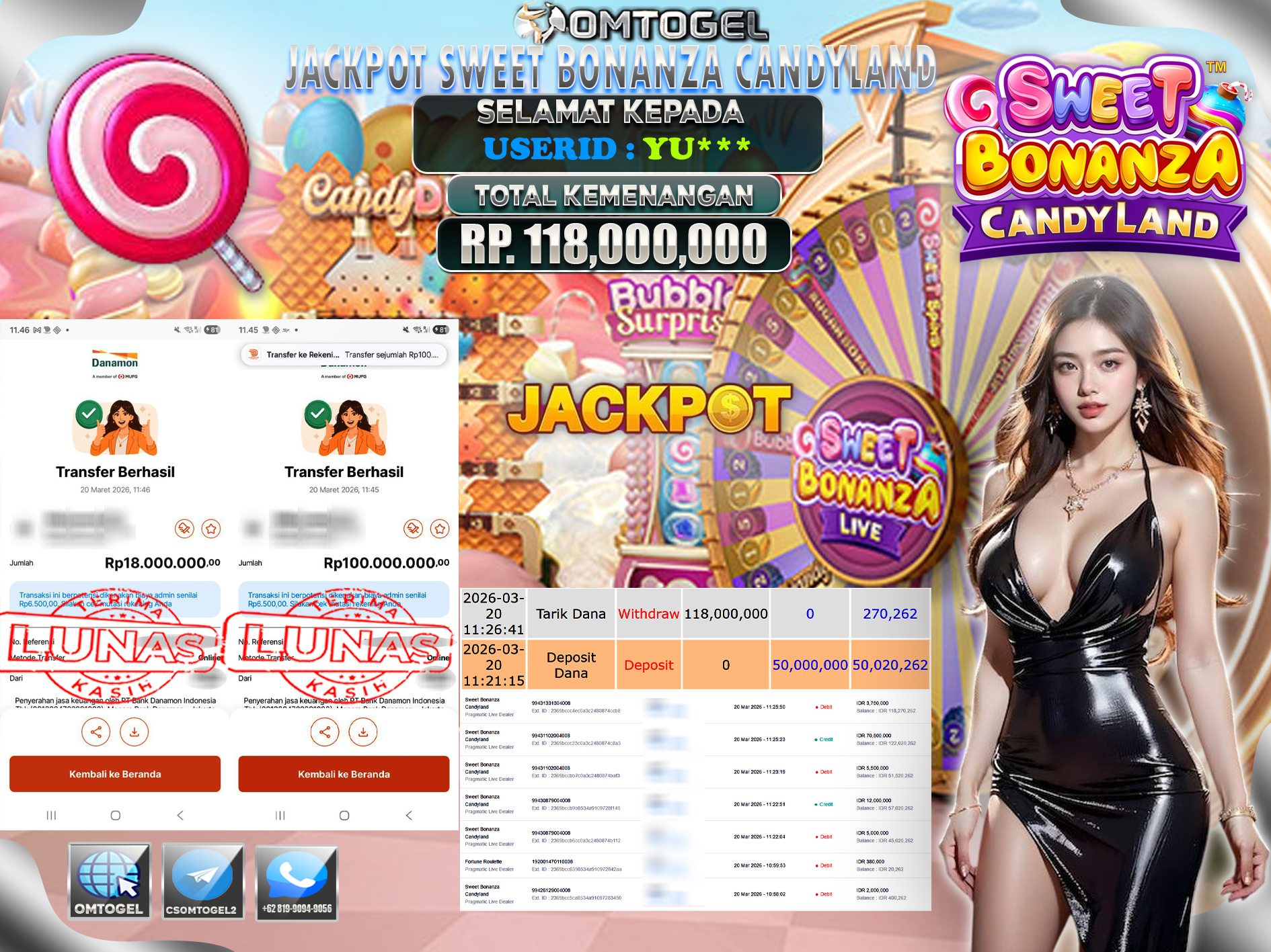 OMTOGEL JACKPOT PRAGMATIC LIVE DEALER SWEET BONANZA CANDYLAND, 118 JUTA DI BAYAR LUNAS ,-