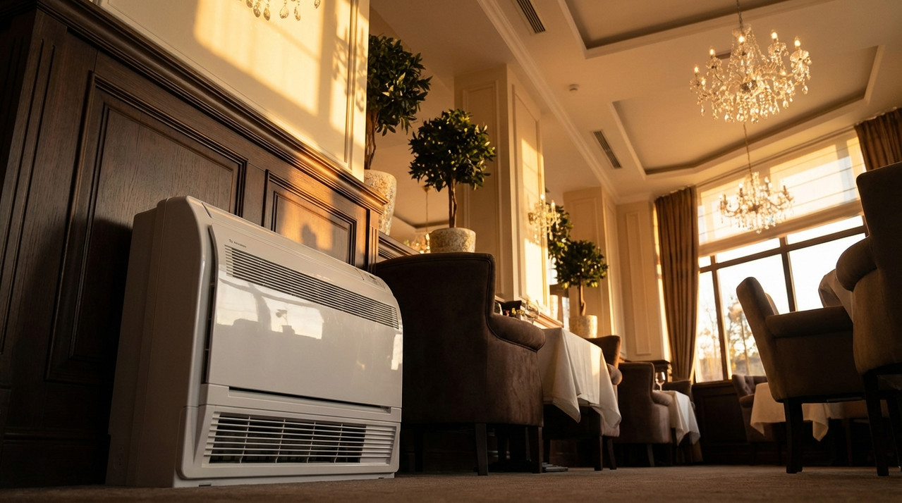 Напольный фанкойл в зале ресторана