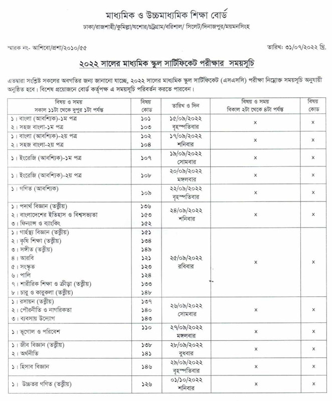 এসএসসি পরীক্ষার রুটিন ২০২২ SSC Exam Routine 2022 3 image