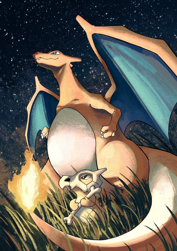 charizard-and-cubone-pokemon-drawn-by-ku