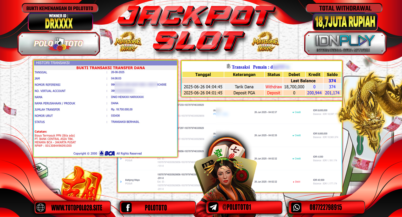 POLOTOTO JACKPOT SLOT MAHJONG WAYS Rp.18.700.000,-