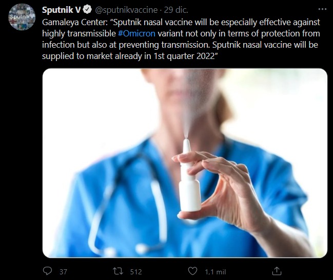 La vacuna nasal Sputnik de Rusia estará disponible en 2022