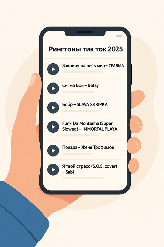 Телефон с открытым TikTok и списком рингтонов