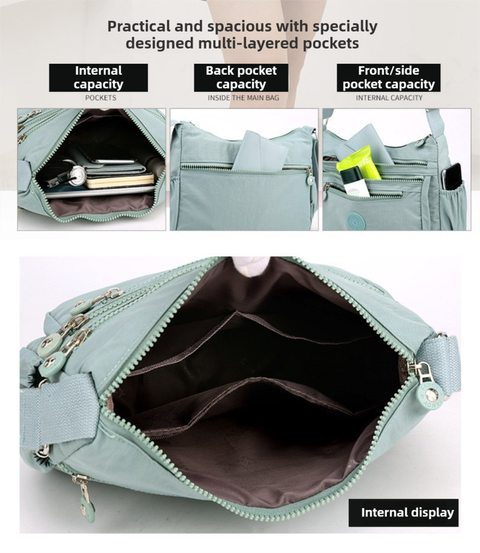Dark Blue Versatile Nylon Multi-Pocket Crossbody Bag - Lightweight Casual Travel Purse, Waterproof Horizontal Square Design