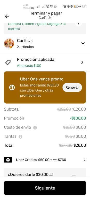 Uber Eats: 2 famous star con queso en $26, uber one - Ecatepec