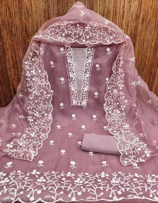 Women Rust Embroidered Organza Suits & Dress Materials
(R117)