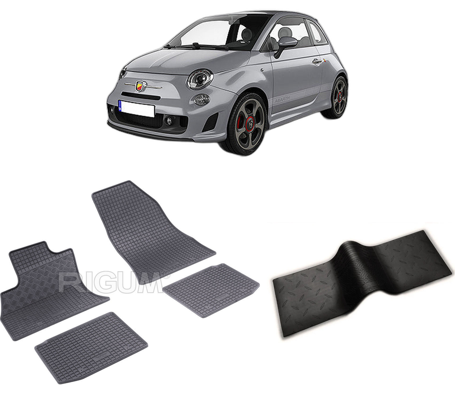 Set covorase auto FIAT 500 L din 2012-2022, cu covoras tunel median, CAROSERIE HATCHBACK, Presuri cauciuc 100%, compatibil cu autoturismul FIAT 500 L, Rigum