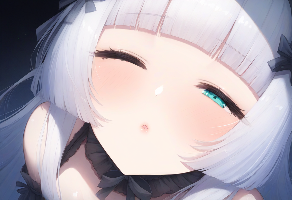 1girl, aqua eyes, long hair, hime cut, white hair, {short bangs}, small breasts, s-1059927148