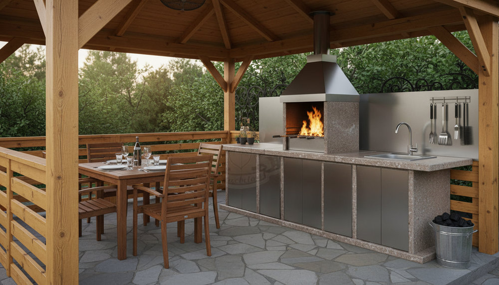 Гранитные печи для беседки: как вписать очаг в деревянную архитектуру дачи