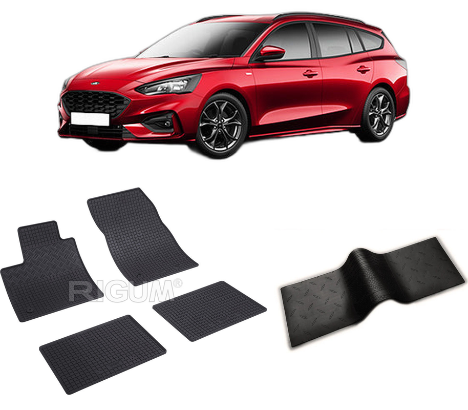Set covorase auto FORD FOCUS IV MHEV din 09.2018-PREZENT, cu covoras tunel median, CAROSERIE COMBI, Presuri cauciuc 100%, compatibil cu autoturismul FORD FOCUS IV MHEV, Rigum