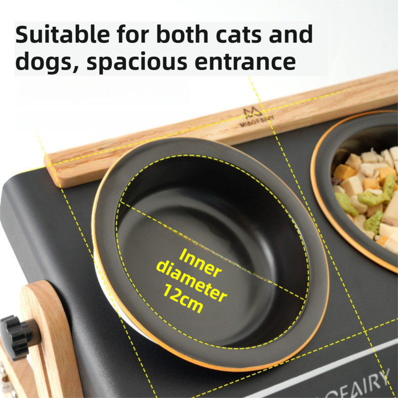 White Elevated Adjustable (9-14CM) Double Ceramic Bowls Pet Diner - Ergonomic 270° Tilt Controlled Tip-Proof Stable Iron Base