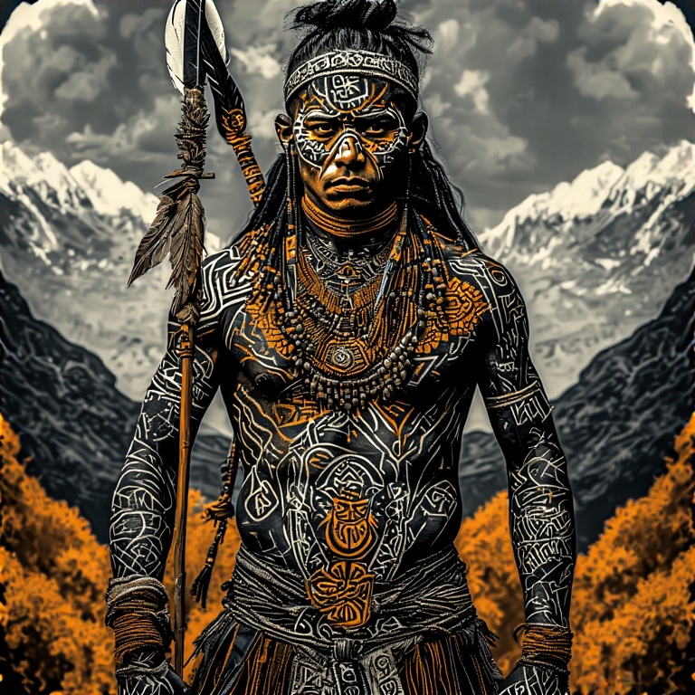 A-tribal-warrior-in-woodcut-st-10
